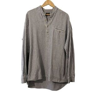 Lee Valley Ireland Vintage Flannel Grandfather Shirt Blue  Striped Size XL